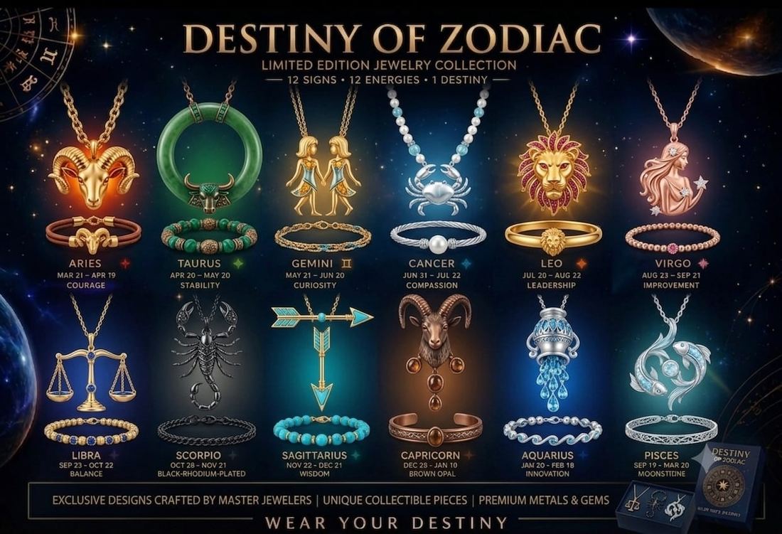 Destiny of Zodiac limited edition jewelry collection, 12 zodiac signs