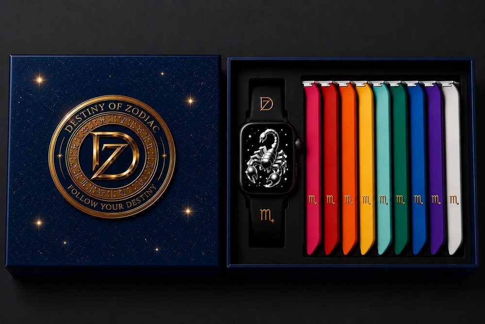 Destiny of Zodiac gift box with watch and 12 interchangeable zodiac straps
