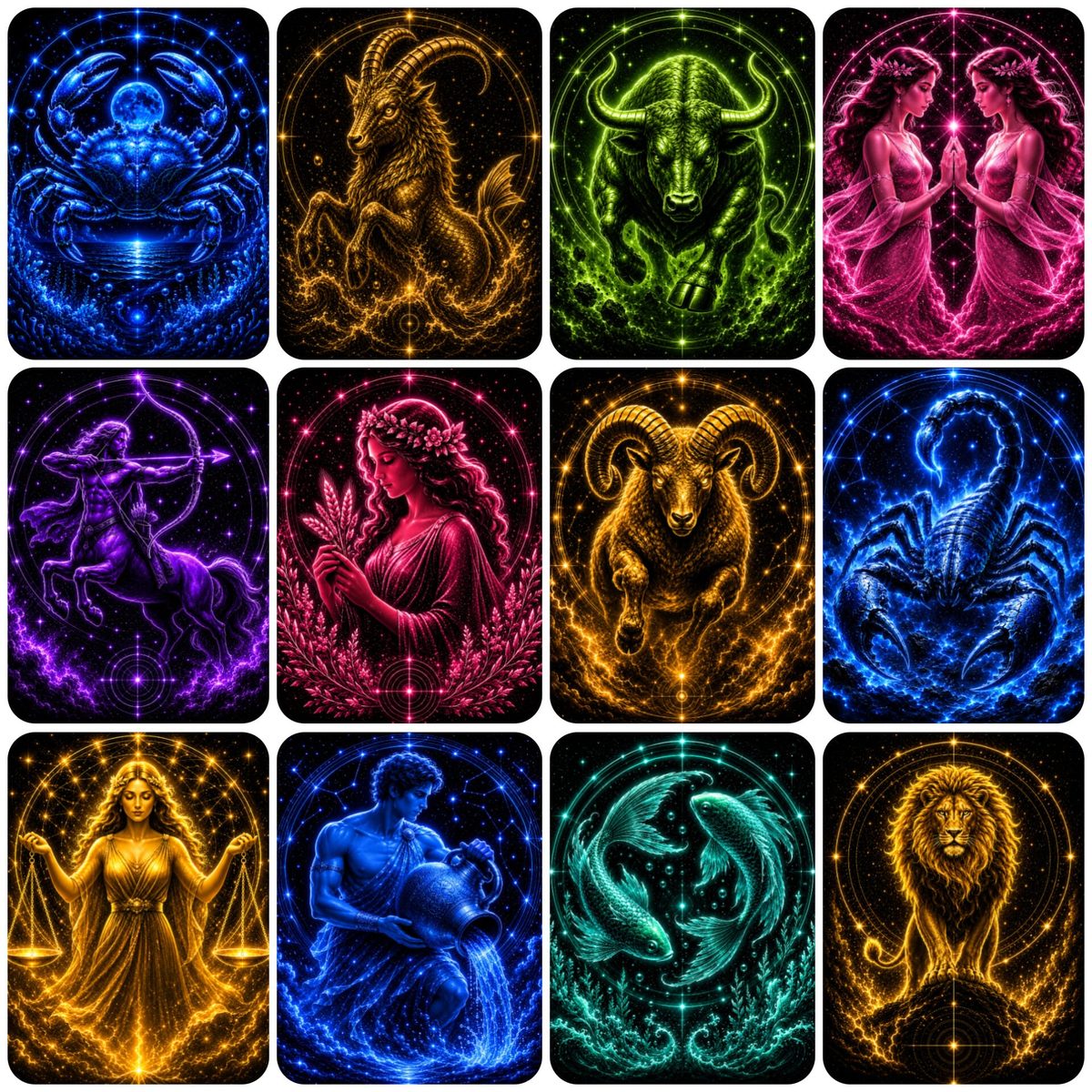 Full set of twelve DOZ zodiac watch straps arranged by colour